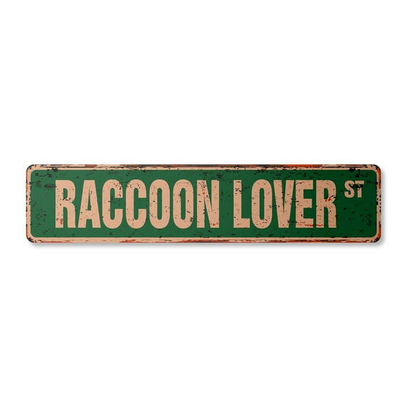 RACCOON LOVER Vintage Plastic Street Sign wild animal lover coon hunter | Indoor/Outdoor | 24" Wide