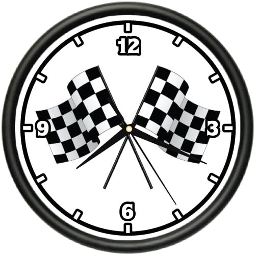 RACE FLAG Wall Clock checkered drag racers stock car gift