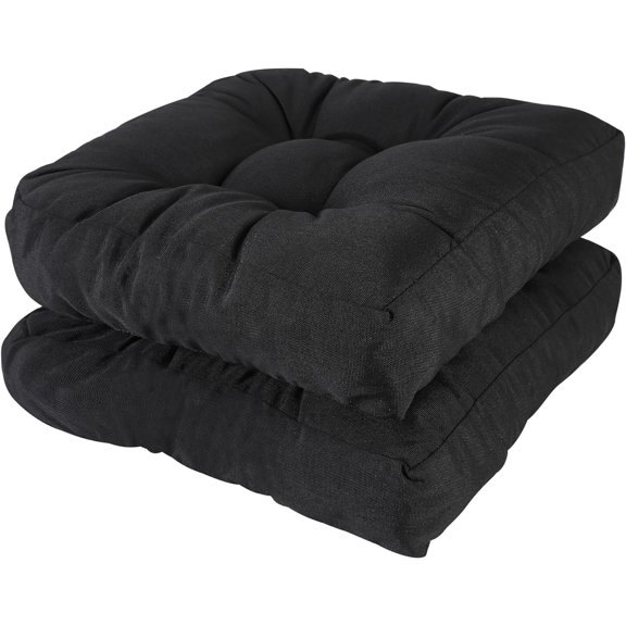 RACE LEAF 17" x Patio Chair Cushions Black - Outdoor/Indoor Tufted Memory Foam Pads Set of 2, Water-Resistant Olefin Seat Cushion Non-Slip Backing