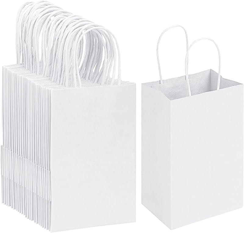 OEMVALATY 100Pcs 5.9x3.2x8.3 Inch Small White Paper Bags With