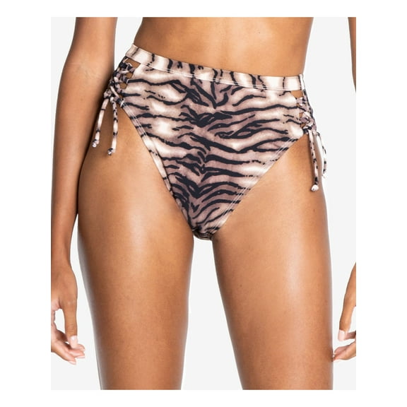 RACHEL RACHEL ROY Women's Black Animal Print Stretch Lined Bikini Moderate Coverage Side Tie High Waisted Swimsuit Bottom S