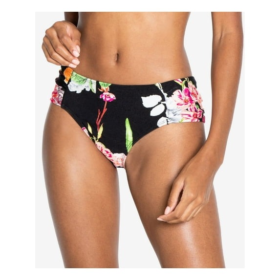 RACHEL RACHEL ROY Women's Black Floral Stretch Ruched Lined Moderate Coverage Swimsuit Bottom XS