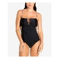 thumbnail image 1 of RACHEL RACHEL ROY Women's Black Stretch Ruched-Side Lined Full Coverage Strappy Bandeau One Piece Swimsuit XS, 1 of 3