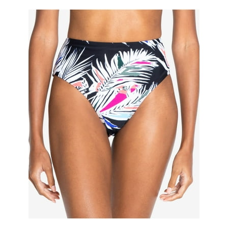 RACHEL RACHEL ROY Women's Black Tropical Print Stretch Lined Bikini Moderate Coverage High Waisted Swimsuit Bottom M