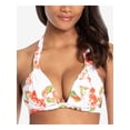 thumbnail image 1 of RACHEL RACHEL ROY Women's White Floral Stretch Tie Bikini Fixed Cups Deep V Neck Halter Swimsuit Top S, 1 of 2