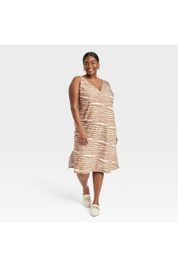 Womens Beige Stretch Gathered Draped Front Overlap Skirt Printed Sleeveless Surplice Neckline Midi Party Faux Wrap Dress XS