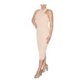 thumbnail image 1 of RACHEL RACHEL ROY Womens Beige Stretch Pleated Zippered Crossover Halter Slitted Back Sleeveless Below The Knee Evening Sheath Dress XL, 1 of 2