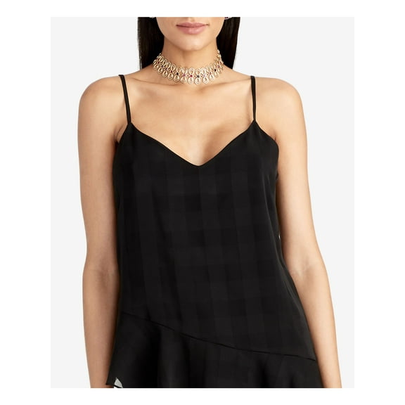 RACHEL RACHEL ROY Womens Black Adjustable Lined Asymmetrical Flounce Hem Spaghetti Strap V Neck Cami Top XL
