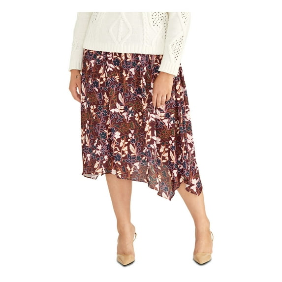 RACHEL RACHEL ROY Womens Burgundy Floral Midi A-Line Skirt Plus 0X