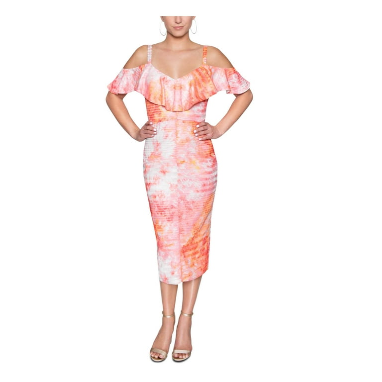 Rachel Rachel Roy Womens V Neck Midi Sheath Dress Orange M