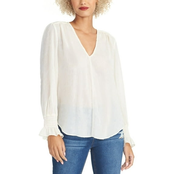 RACHEL RACHEL ROY Womens Ivory Glitter Sheer Long Sleeve V Neck Blouse XS