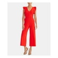 thumbnail image 1 of RACHEL RACHEL ROY Womens Red Ruffled Cap Sleeve V Neck Party Cropped Jumpsuit M, 1 of 2
