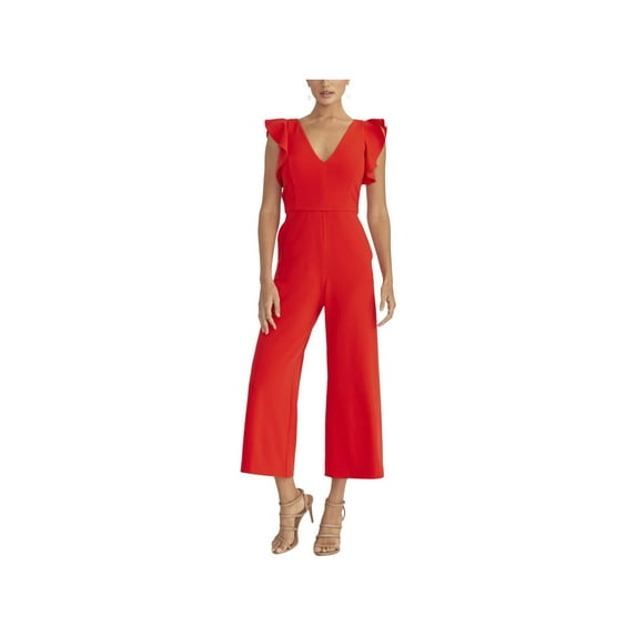 RACHEL RACHEL ROY Womens Red Ruffled Sleeveless V Neck Party Cropped Jumpsuit S