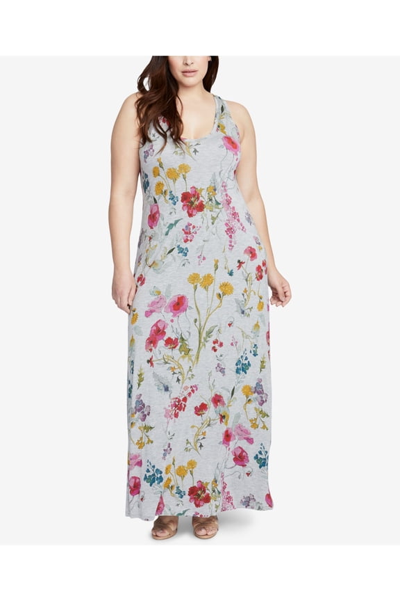 RACHEL ROY $119 New 0012 Gray Floral Racerback Maxi Shift Dress 1X Plus B+B