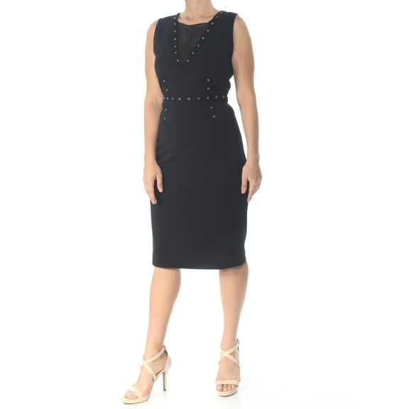 RACHEL ROY $129 Womens Black Mesh Inset Sleeveless Grommet Sheath Dress L B+B