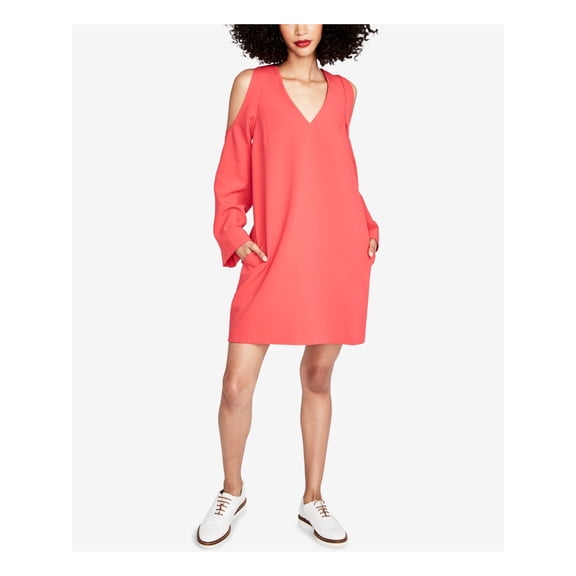 RACHEL ROY $129 Womens New 1156 Red Cold Shoulder Long Sleeve Shift Dress M B B