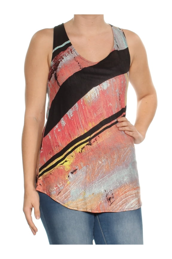 RACHEL ROY $59 Womens New 1025 Black Geometric Scoop Neck Sleeveless Top S B+B