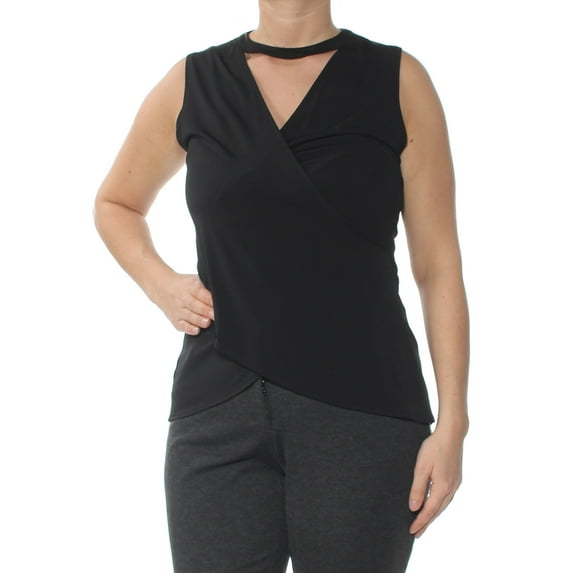 RACHEL ROY Womens Black Cross Front Sleeveless Keyhole Top Size: L