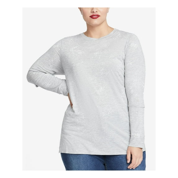 RACHEL ROY $75 Womens New Gray Foil Print Slit Sleeve Top 1X Plus B+B