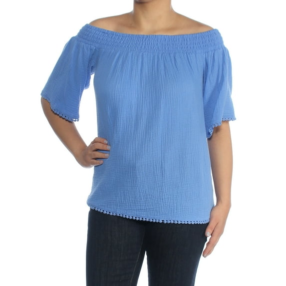 RACHEL ROY $79 Womens New 1302 Blue Off Shoulder Short Sleeve Casual Top S B+B