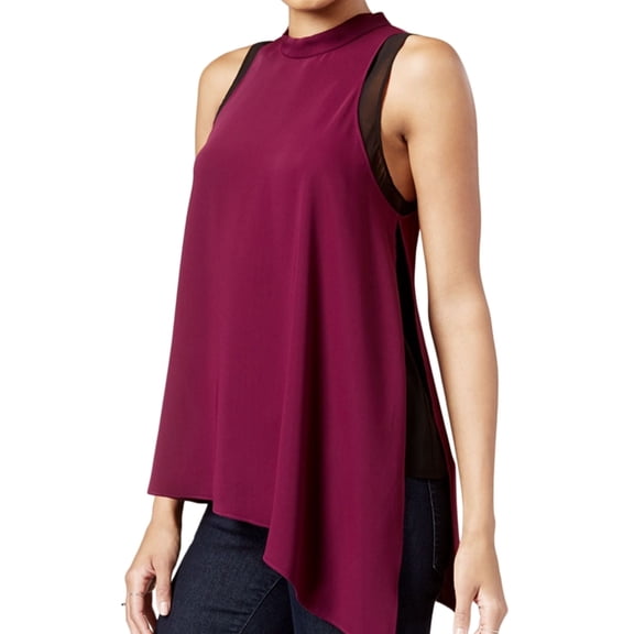 RACHEL ROY $79 Womens New 1498 Burgundy Black Asymmetrical Hem Blouse XS B B