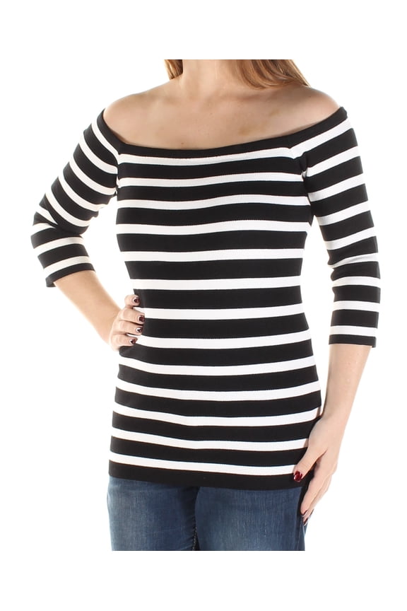 RACHEL ROY $89 Womens New 1269 Black Striped Off Shoulder Top M B+B