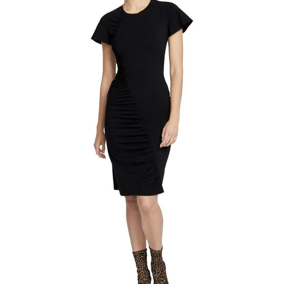 RACHEL ROY $89 Womens New 1307 Black Amelie Ruched Short Sleeve Dress L B+B