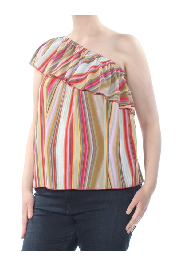 RACHEL ROY $89 Womens New 1904 Green Pinstripe Pleated Ruffled Layered Top XL