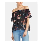 RACHEL ROY $89 Womens New Black Floral Off Shoulder Short Sleeve Top L B+B