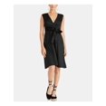 thumbnail image 1 of RACHEL ROY Womens Black Belted Sleeveless V Neck Knee Length Wear To Work Fit + Flare Dress 2, 1 of 2