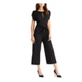 thumbnail image 1 of RACHEL ROY Womens Black Belted Zippered Keyhole Short Sleeve Jewel Neck Wide Leg Jumpsuit S, 1 of 1