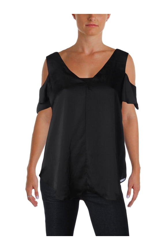 RACHEL ROY Womens Black Cut Out V Neck Short Sleeve Top S