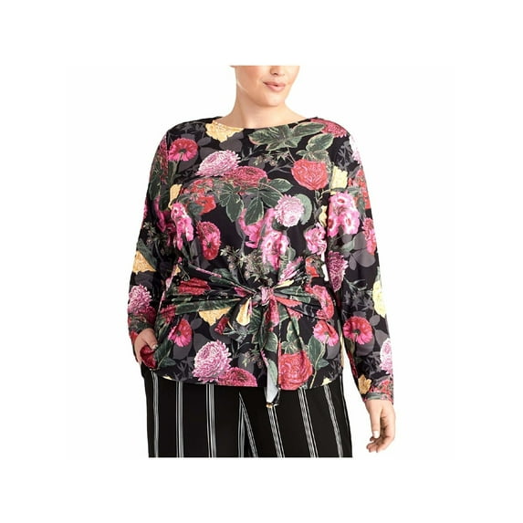RACHEL ROY Womens Black Floral Long Sleeve Jewel Neck Top Plus Size: 3X