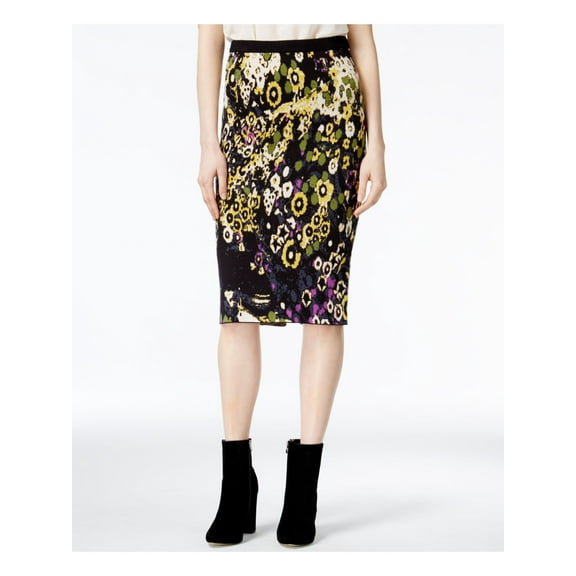 RACHEL ROY Womens Black Printed Below The Knee Body Con Casual Skirt M