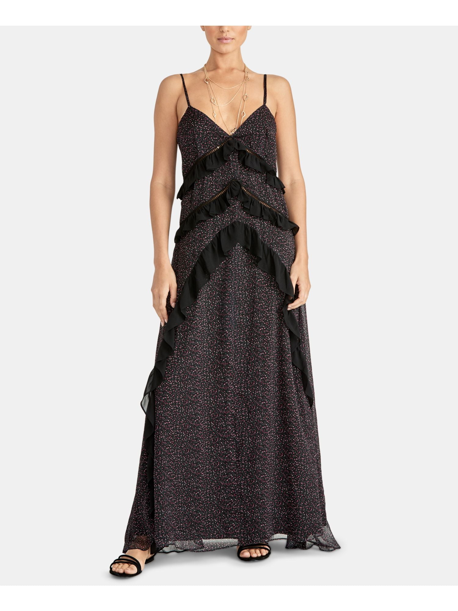 RACHEL ROY Womens Black Ruffled Floral Spaghetti Strap V Neck Maxi Empire  Waist Dress 4 - Walmart.com