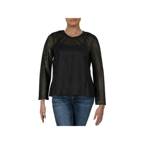 RACHEL ROY Womens Black Sheer Long Sleeve Crew Neck Tunic Top M