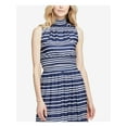 thumbnail image 1 of RACHEL ROY Womens Blue Ruched Striped Sleeveless Turtle Neck Top M, 1 of 2