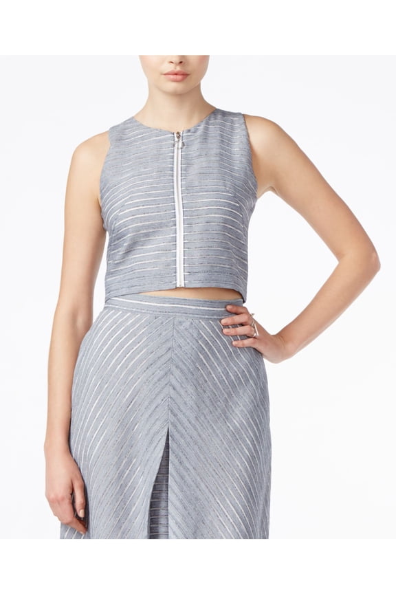 RACHEL ROY Womens Blue Striped Sleeveless Jewel Neck Crop Top Size: 6