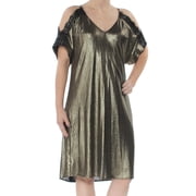 RACHEL ROY Womens Gold Short Sleeve Below The Knee Shift Cocktail Dress XS