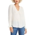 thumbnail image 1 of RACHEL ROY Womens Ivory Glitter Sheer Long Sleeve V Neck Blouse M, 1 of 2