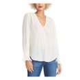 thumbnail image 1 of RACHEL ROY Womens Ivory Glitter Sheer Sheer Long Sleeve V Neck Blouse S, 1 of 2