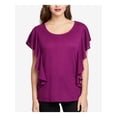 thumbnail image 1 of RACHEL ROY Womens Purple Ruffled Short Sleeve Jewel Neck Top Size: M, 1 of 2