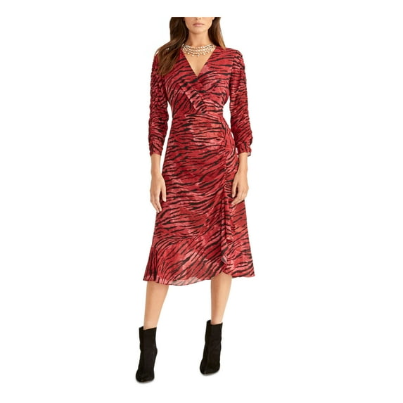 RACHEL ROY Womens Red Animal Print 3/4 Sleeve Midi Sheath Party Dress Size: 4