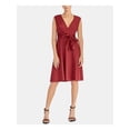 thumbnail image 1 of RACHEL ROY Womens Red Belted Sleeveless V Neck Knee Length Wear To Work Fit + Flare Dress 6, 1 of 2