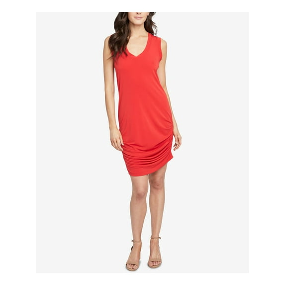 RACHEL ROY Womens Red Ruched Racerback Sleeveless Scoop Neck Midi Dress XS