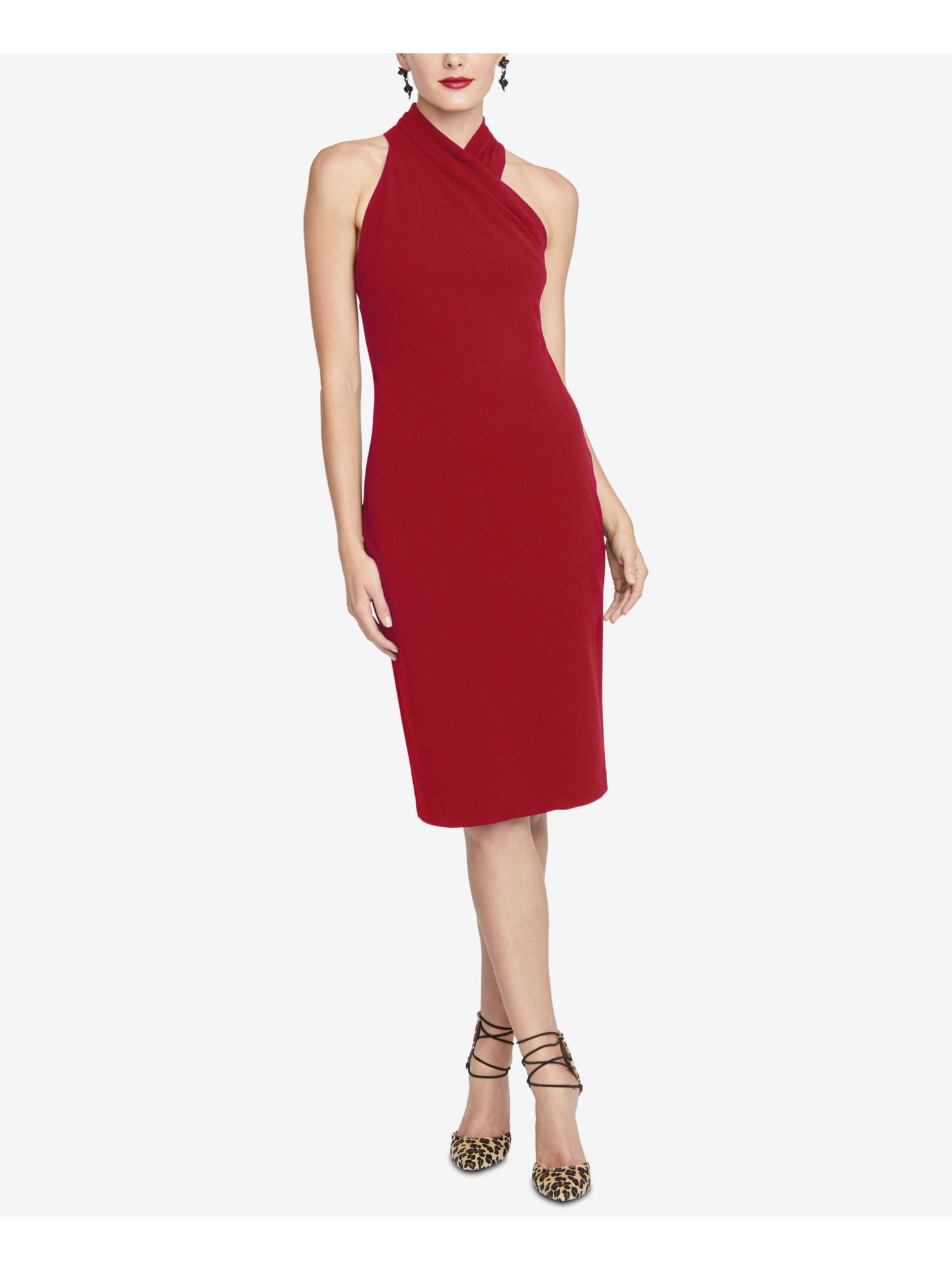 RACHEL Rachel Roy Women's High Neck Mesh Front Midi Knit Dress - Cocktail Party Dress