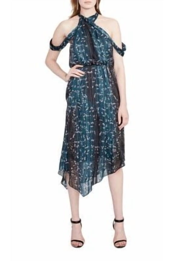 RACHEL ROY Womens Teal Floral V Neck Maxi Fit + Flare Casual Dress 2