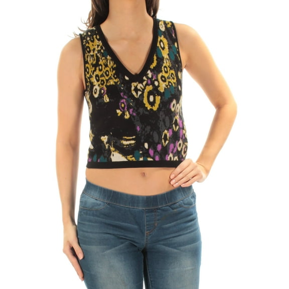 RACHEL ROY Womens Yellow Floral Sleeveless V Neck Crop Top S