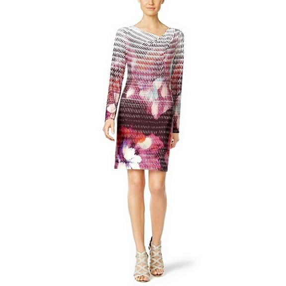 Rachel Rachel Roy Printed Draped Neck Sheath Dress Violet Cascade XL