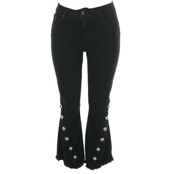 RACHEL Rachel Roy Womens Black Dolly Mid Rise Snap Frayed Flare-Leg Jeans 24